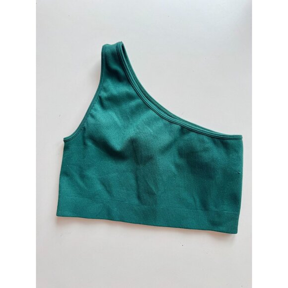 SET ACTIVE Mojito Dark Green Seamless Ribbed One Shoulder Sports Bra Top, Size S - Picture 8 of 10